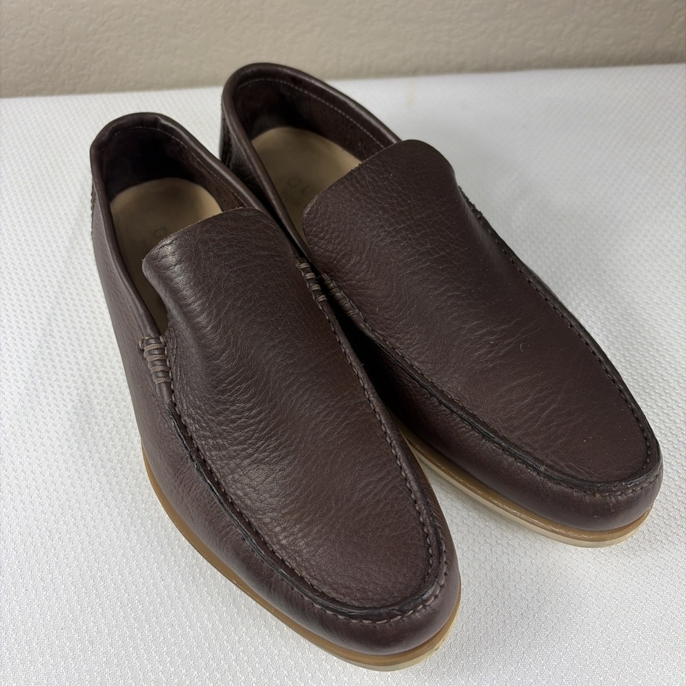 GUCCI BROWN LEATHER SLIP ON LOAFERS WITH BLUE + RED RIBBON HEEL SIZE 6.5 D